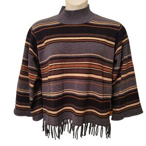 Rafaella XL Striped Fringe Sweater Southwestern Serape Cozy Pullover